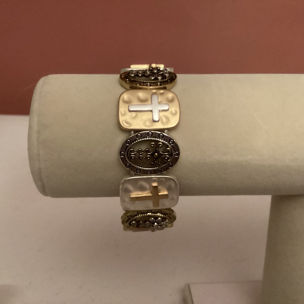 Gold and Silver Tone Cross Bracelet